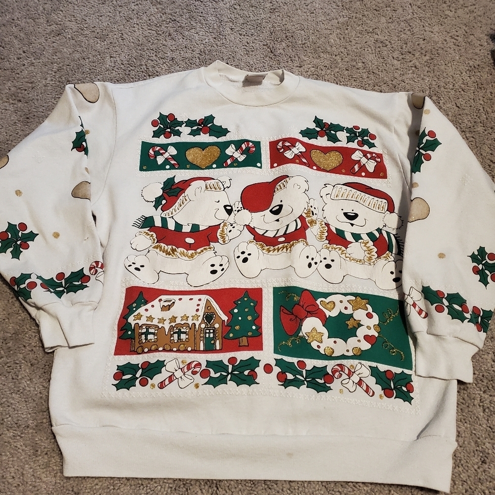 Vintage Holiday Time Teddy Bear Festive Christmas Sweatshirt